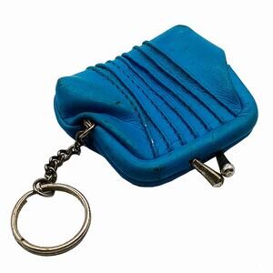 Vintage AAi 3" Bright Blue/Teal Clasped Coin Purse/Pouch Key Ring Keychain